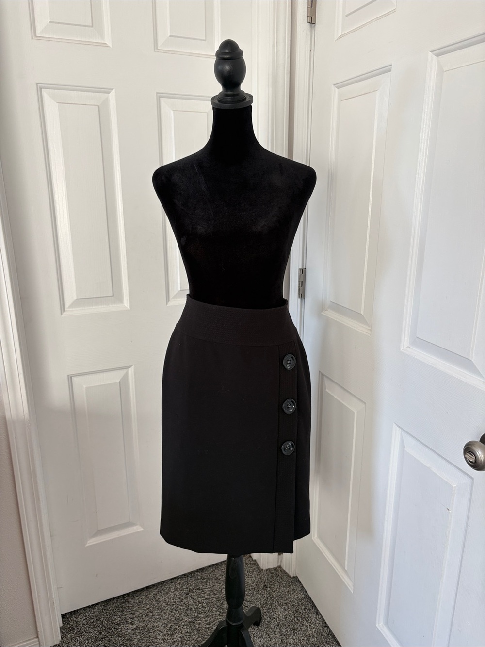 Talbots Black Pencil Skirt With Decorative Side Button Placket